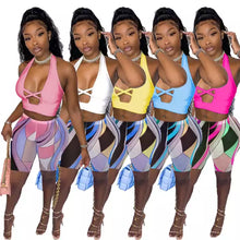 Load image into Gallery viewer, Sexy Women clothing Halter Criss-Cross Tank Crop Top and Biker Shorts 2 Pieces Set Slim Tracksuit

