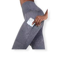 Load image into Gallery viewer, Womens Workout Fitness Light Weight Breathable Shine Reflective silver speckles High Waist Length Leggings with phone pocket

