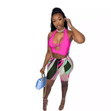 Load image into Gallery viewer, Sexy Women clothing Halter Criss-Cross Tank Crop Top and Biker Shorts 2 Pieces Set Slim Tracksuit
