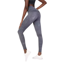 Load image into Gallery viewer, Womens Workout Fitness Light Weight Breathable Shine Reflective silver speckles High Waist Length Leggings with phone pocket
