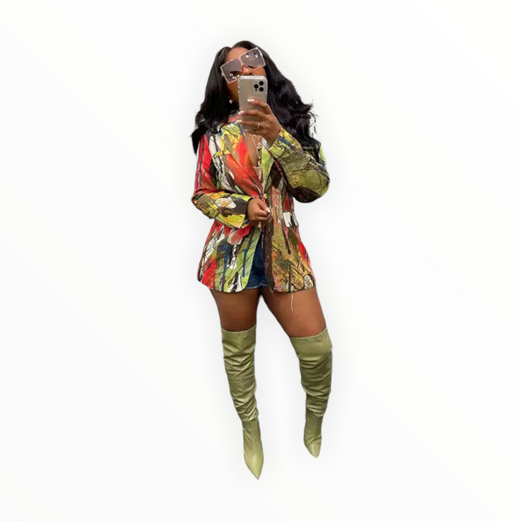 Designer Women Green & Red Blazer Jacket